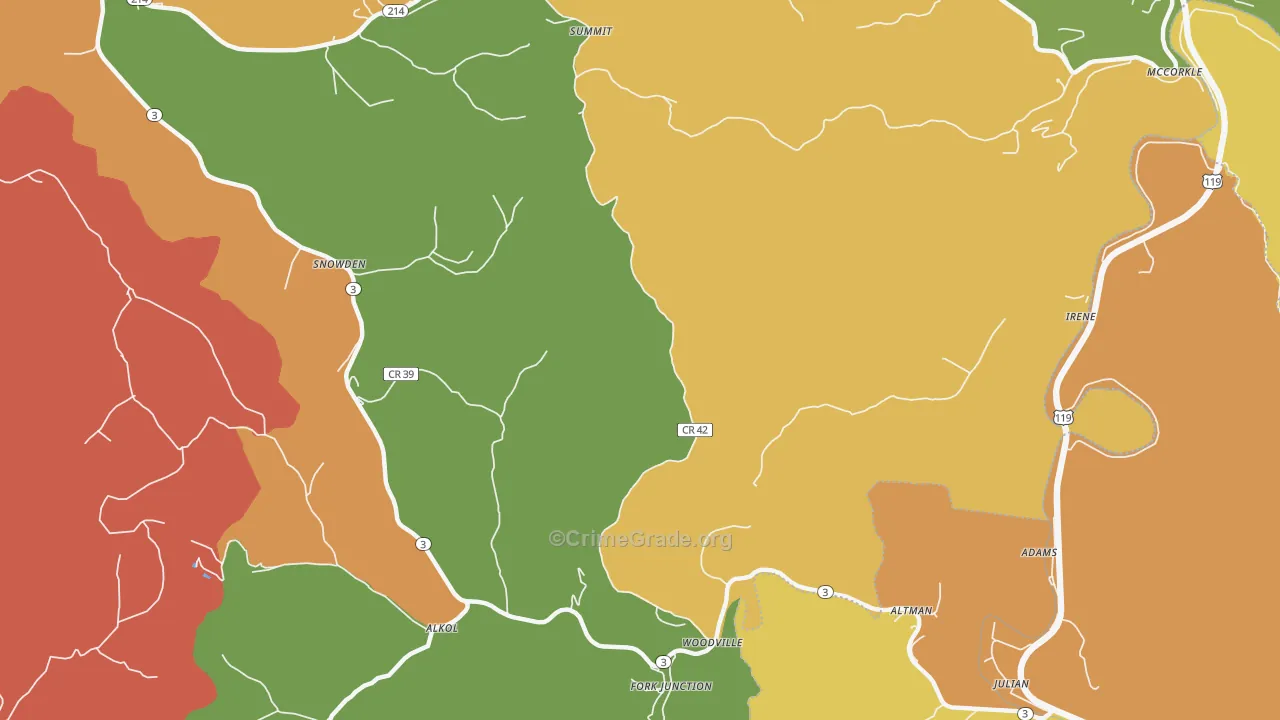 Woodville, WV Map of Robbery Rates
