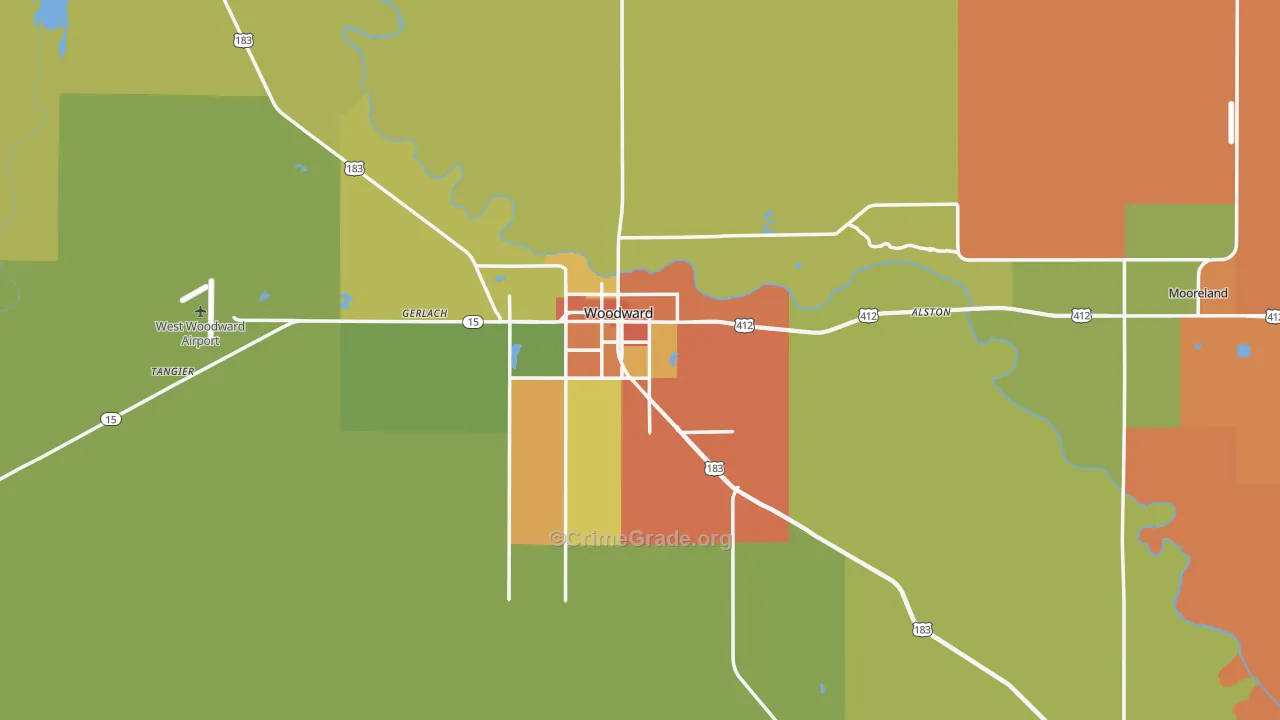 Woodward County, OK Map of Robbery Rates