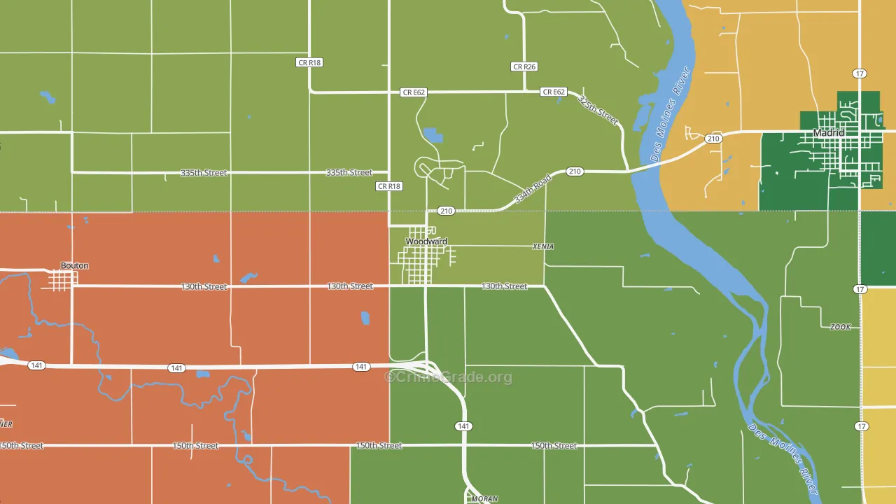 Woodward, IA Map of Robbery Rates