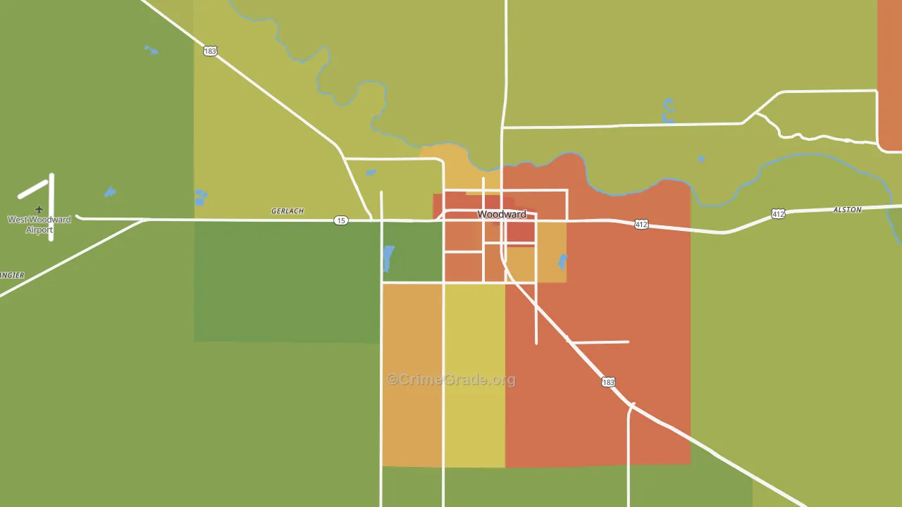 Woodward, OK Map of Robbery Rates