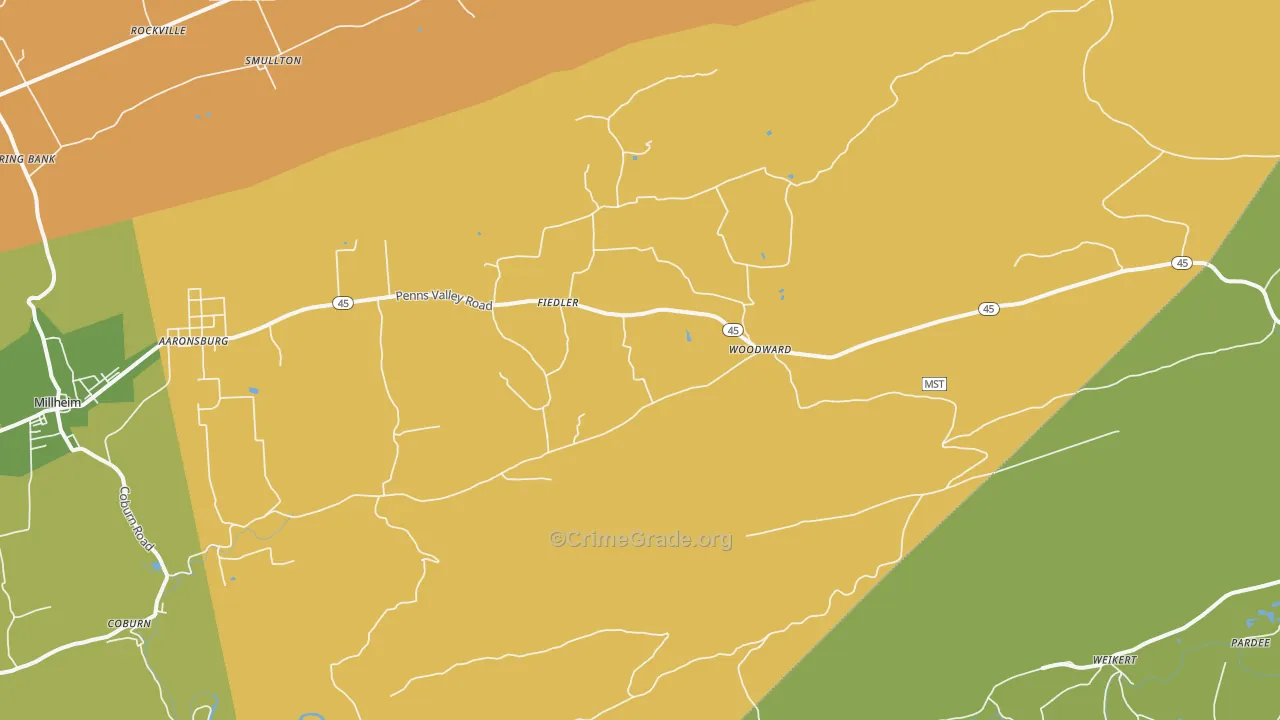 Woodward, PA Map of Robbery Rates