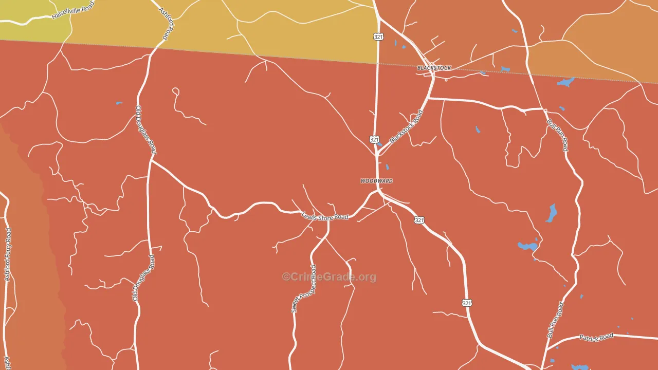 Woodward, SC Map of Robbery Rates