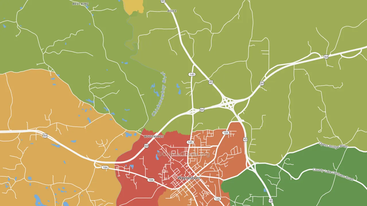 Woodwards, MS Map of Robbery Rates