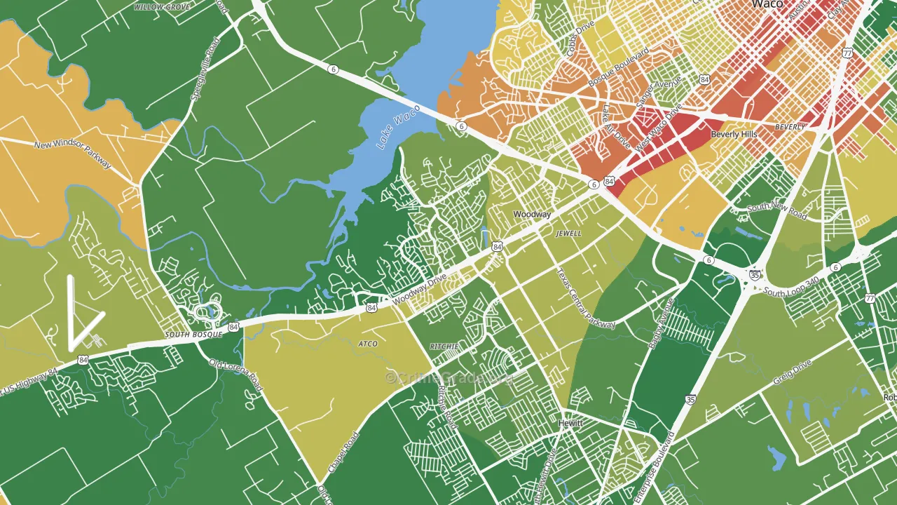 Woodway, TX Map of Robbery Rates