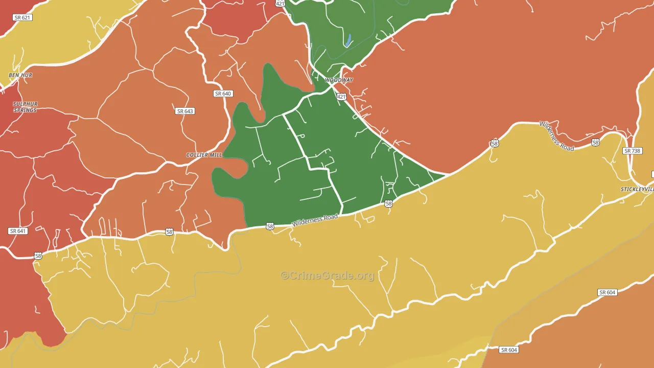 Woodway, VA Map of Robbery Rates