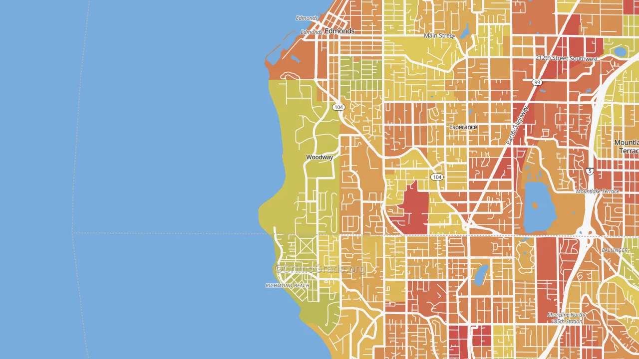 Woodway, WA Map of Robbery Rates