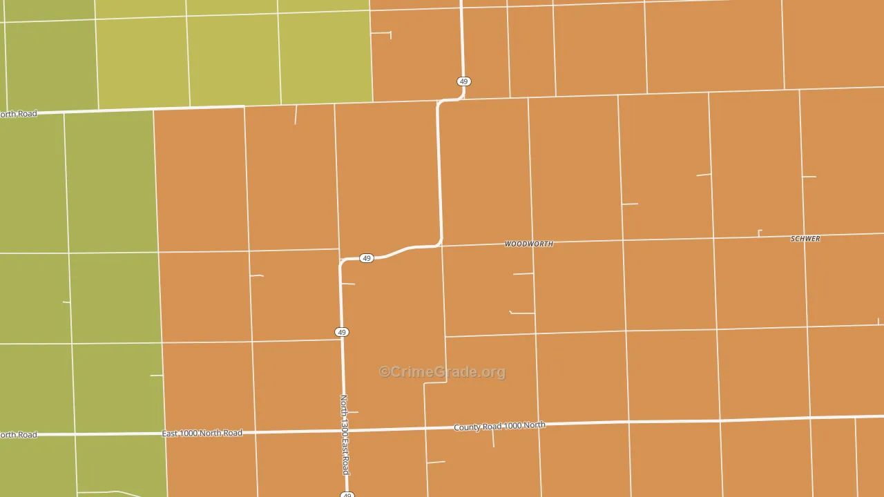 Woodworth, IL Map of Robbery Rates