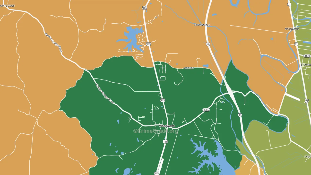 Woodworth, LA Map of Robbery Rates