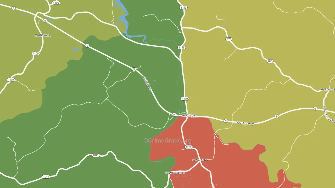 Woolcott, KY Map of Robbery Rates