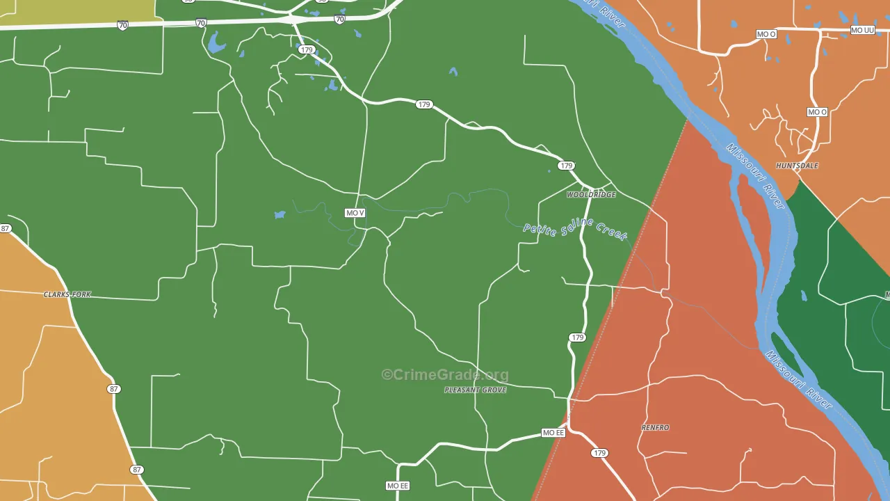 Wooldridge, MO Map of Robbery Rates