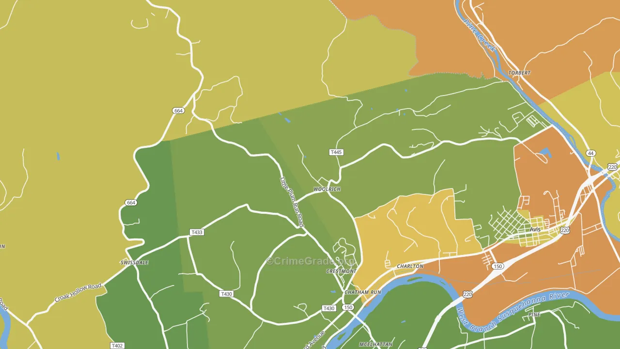 Woolrich, PA Map of Robbery Rates