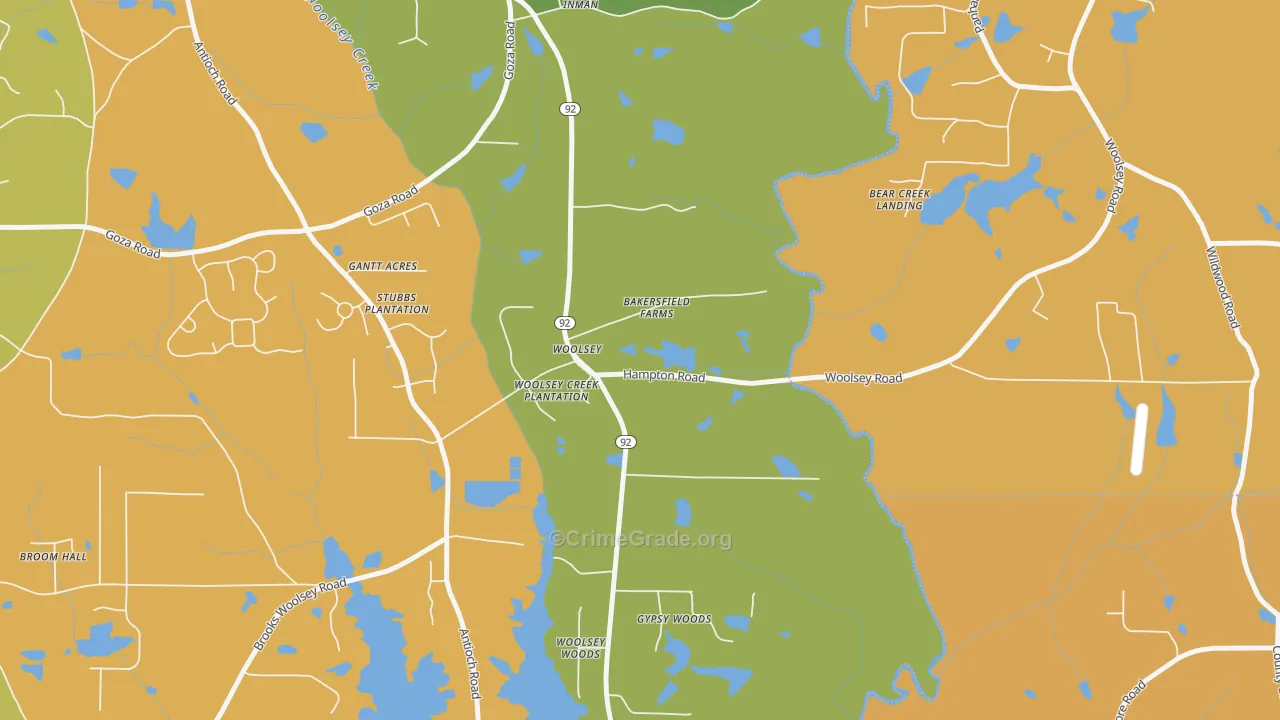 Woolsey, GA Map of Robbery Rates