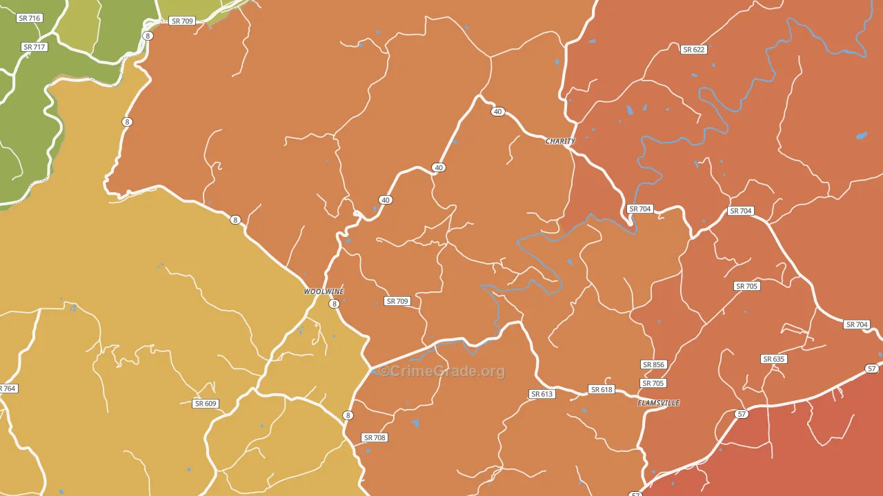 Woolwine, VA Map of Robbery Rates