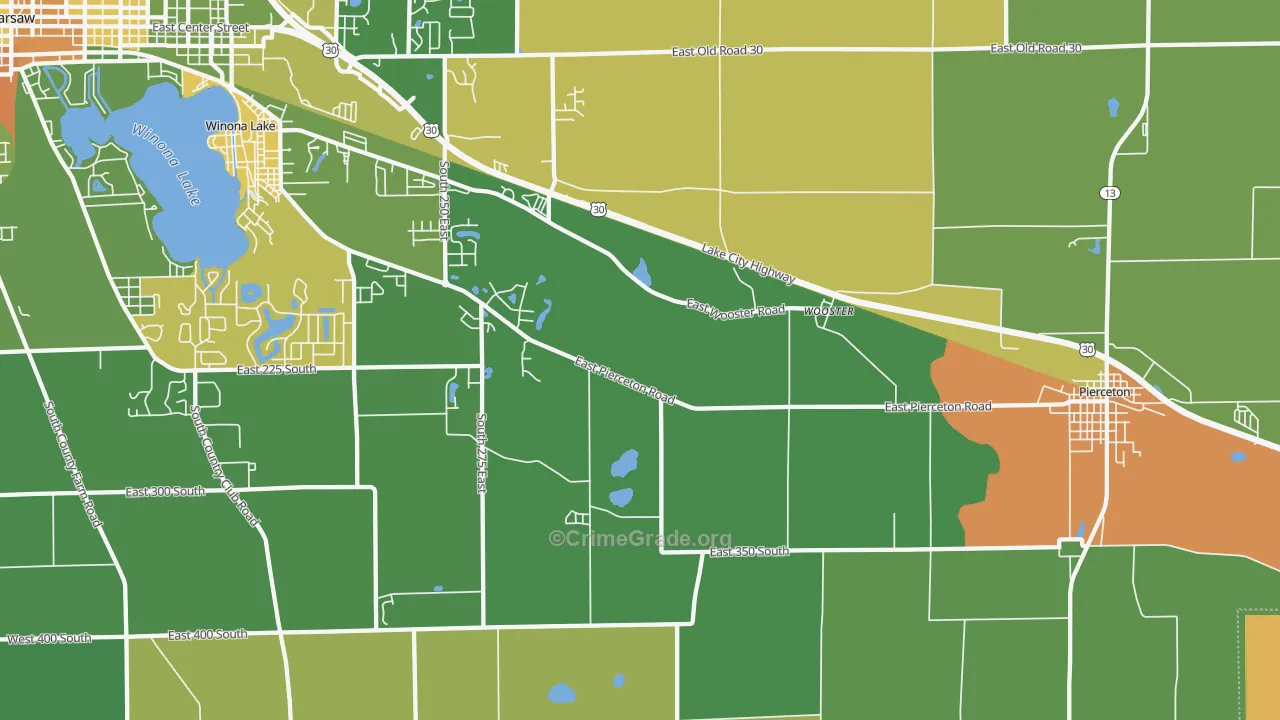 Wooster, IN Map of Robbery Rates