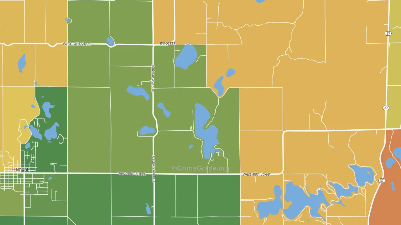 Wooster, MI Map of Robbery Rates