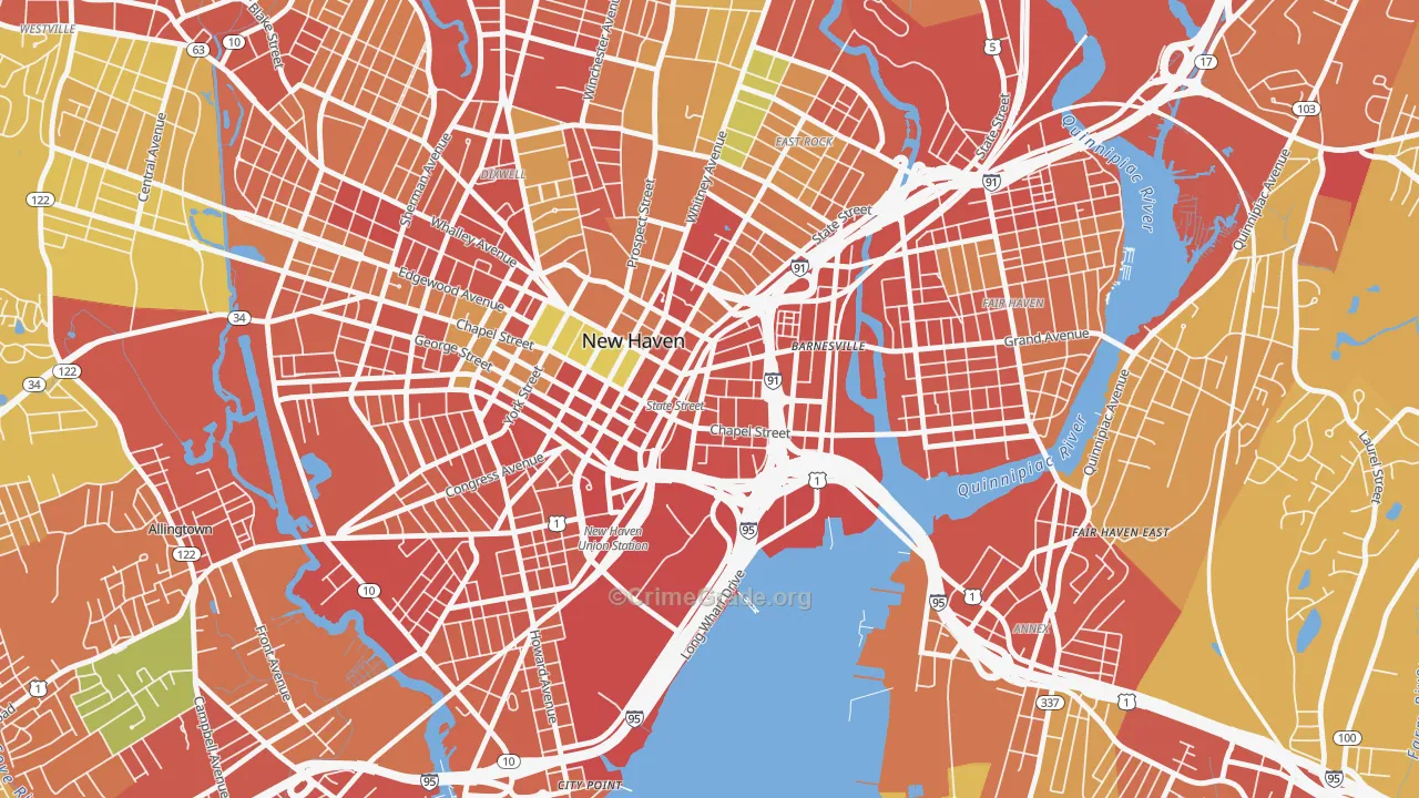 Wooster Square, New Haven, CT Map of Robbery Rates