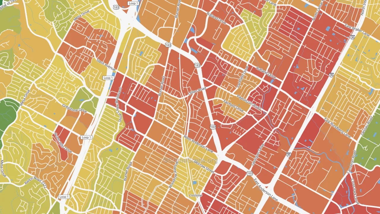 Wooten, Austin, TX Map of Robbery Rates