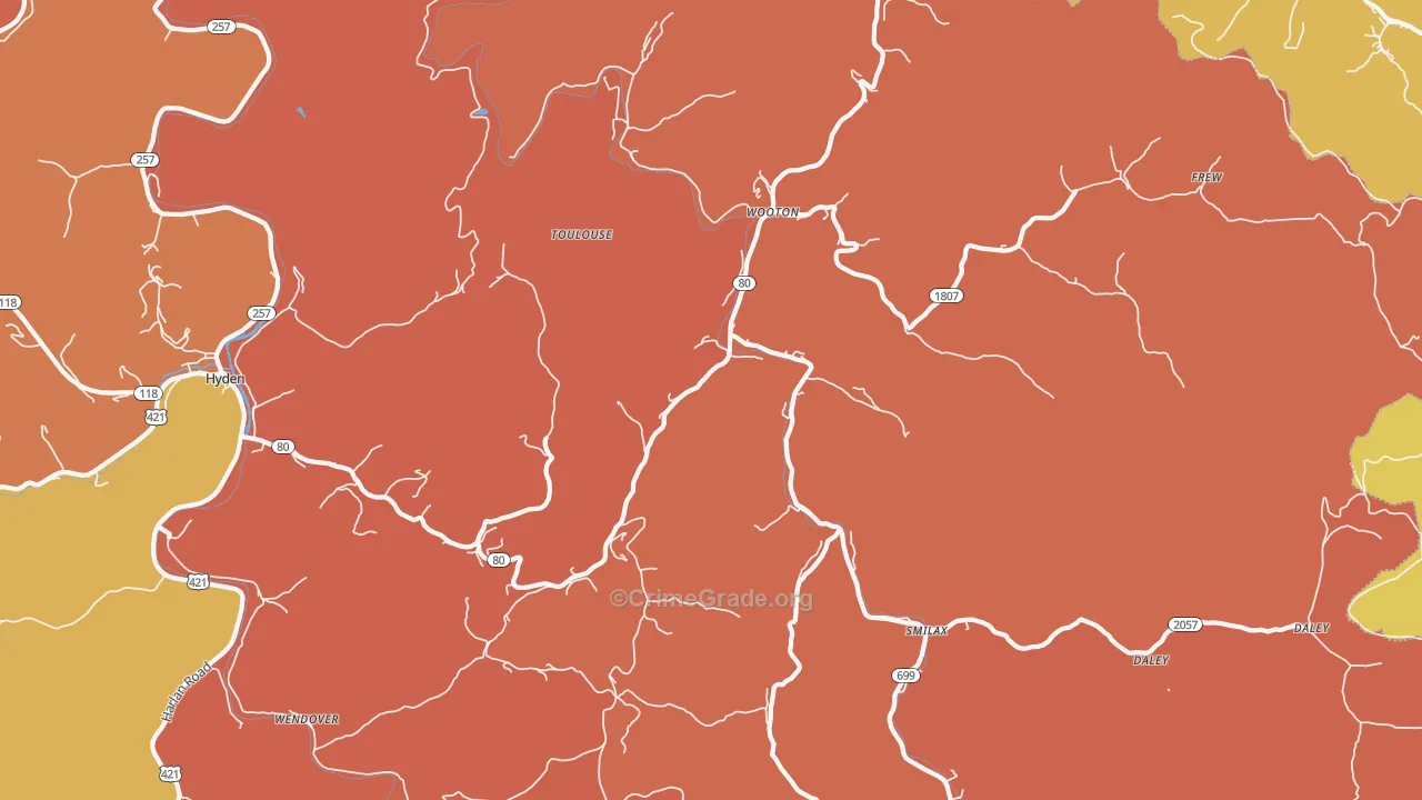 Wooton, KY Map of Robbery Rates