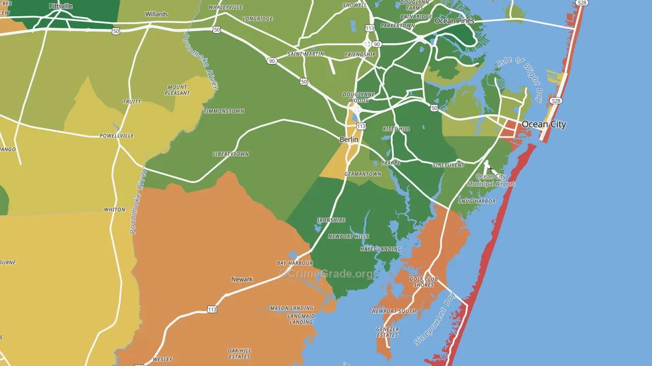 Worcester County, MD Map of Robbery Rates