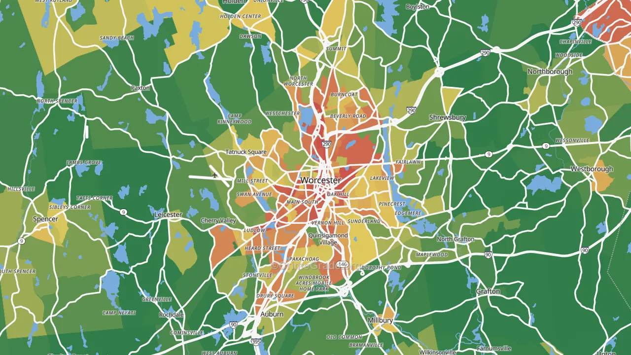 Worcester, MA Map of Robbery Rates