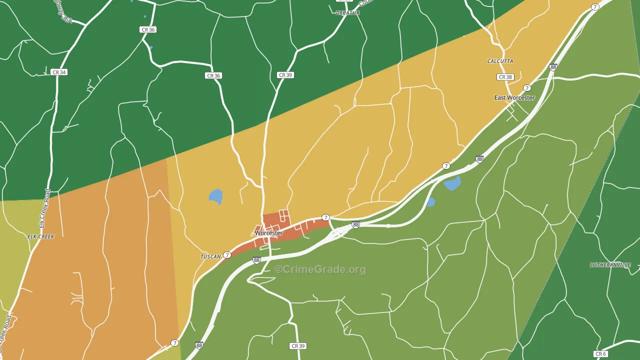 Worcester, NY Map of Robbery Rates
