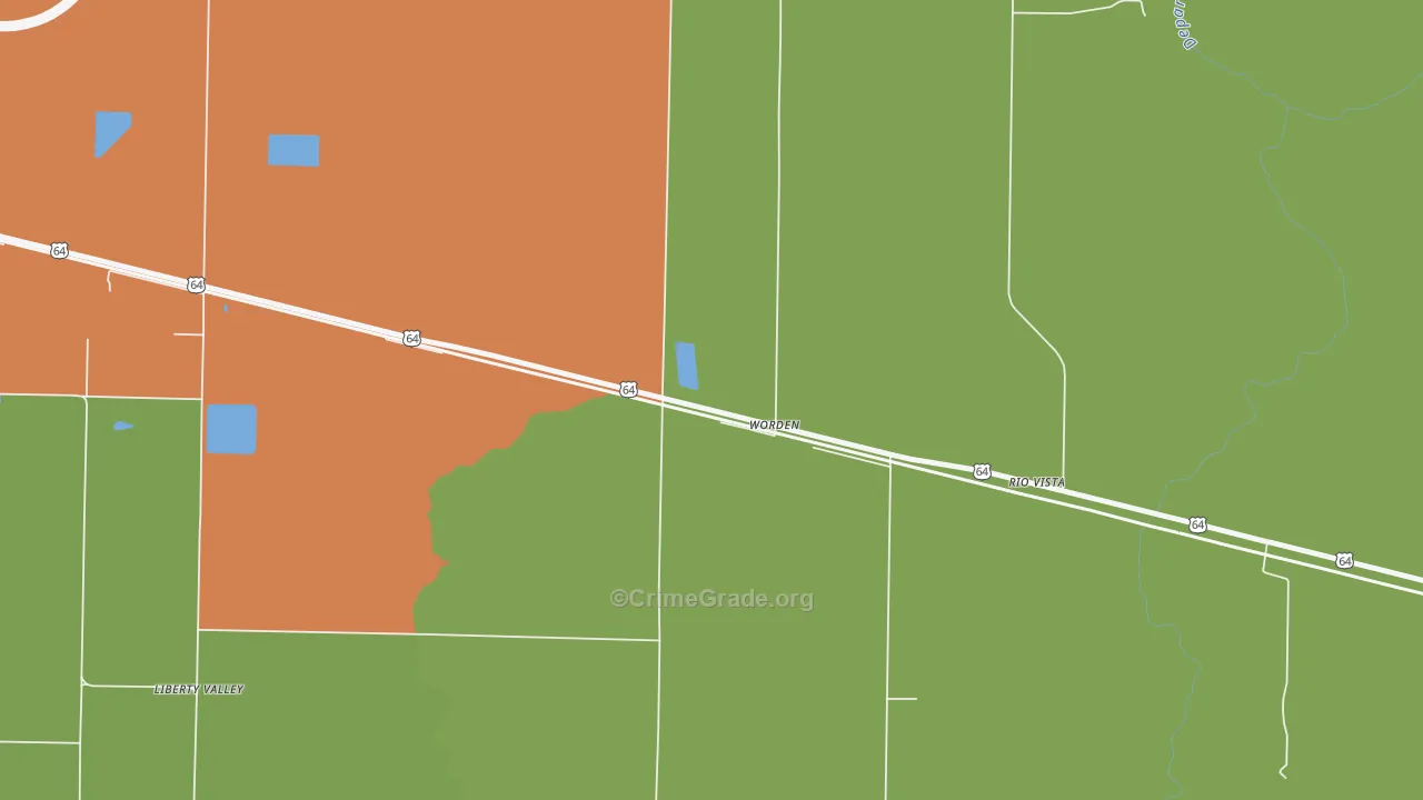Worden, AR Map of Robbery Rates