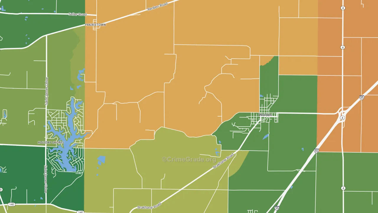 Worden, IL Map of Robbery Rates