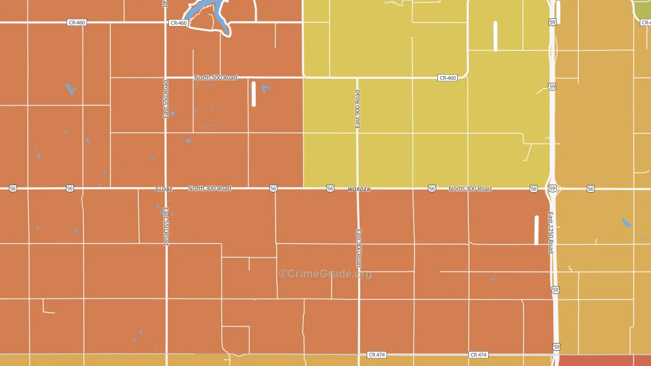 Worden, KS Map of Robbery Rates