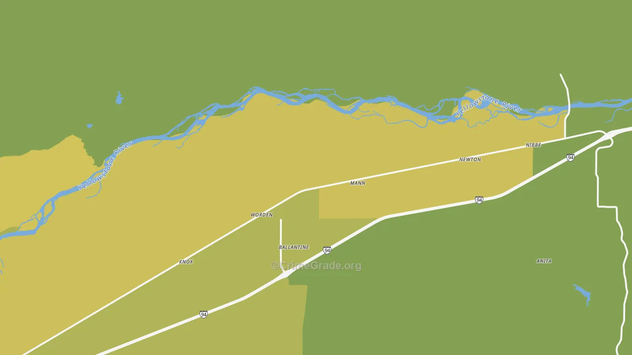 Worden, MT Map of Robbery Rates