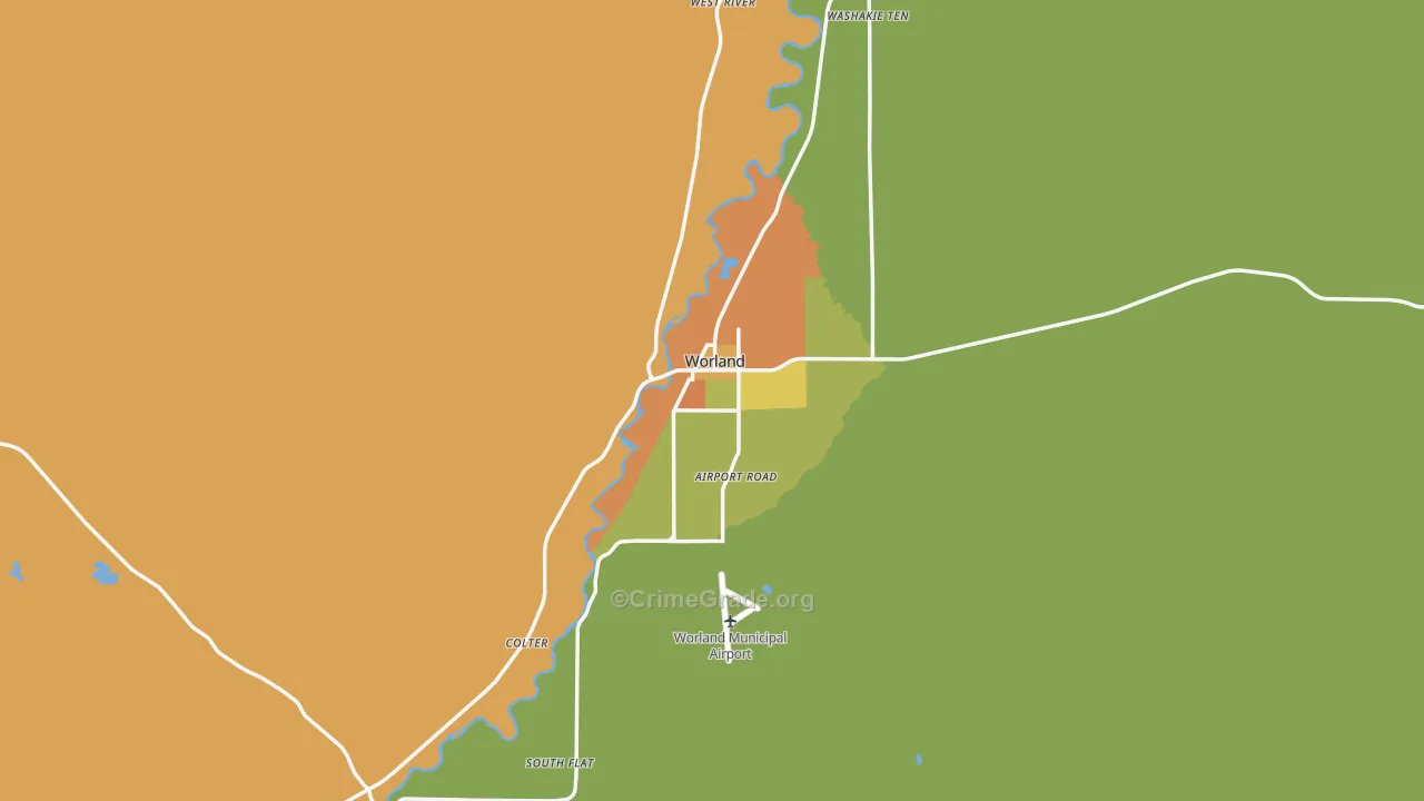 Worland, WY Map of Robbery Rates