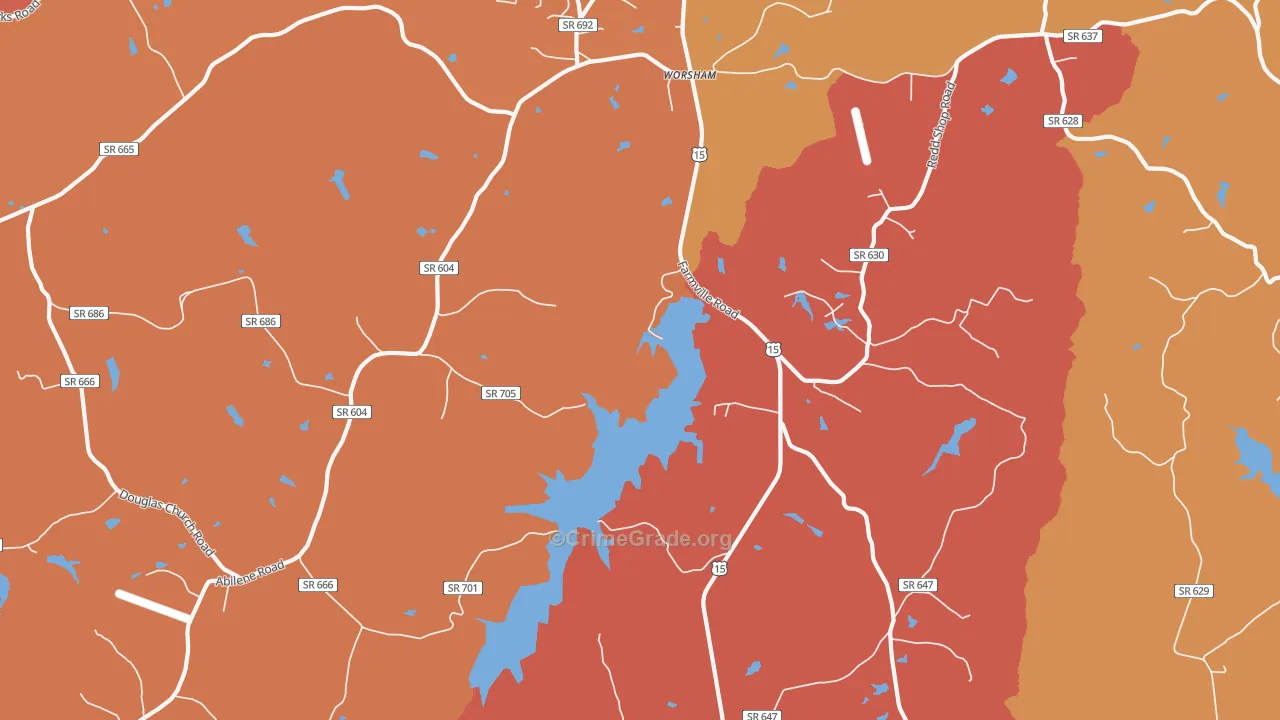 Worsham, VA Map of Robbery Rates