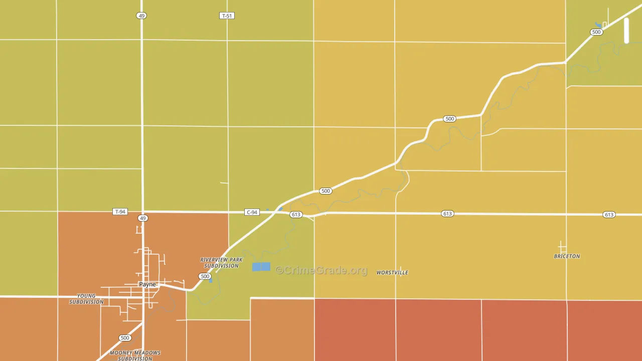 Worstville, OH Map of Robbery Rates