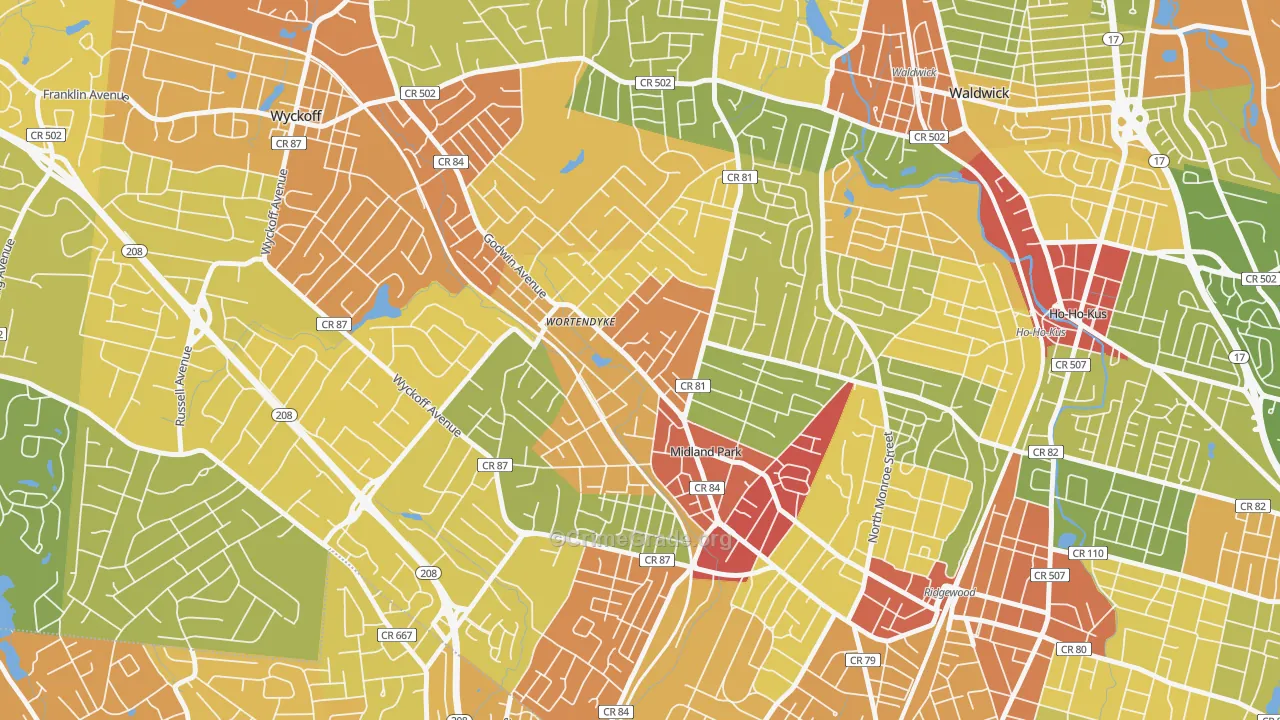 Wortendyke, Midland Park, NJ Map of Robbery Rates