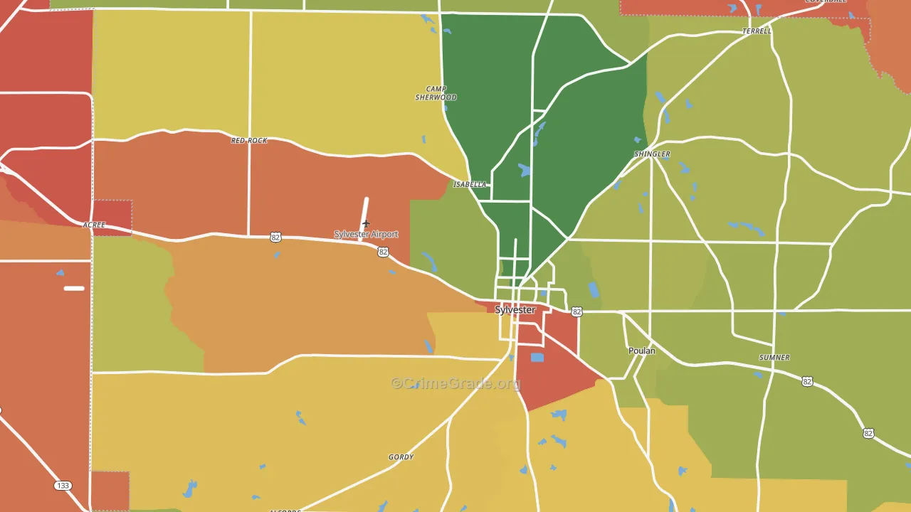 Worth County, GA Map of Robbery Rates
