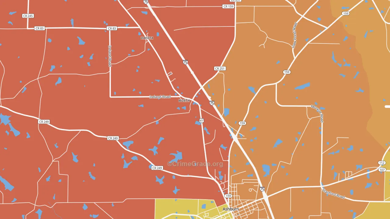 Worth, GA Map of Robbery Rates