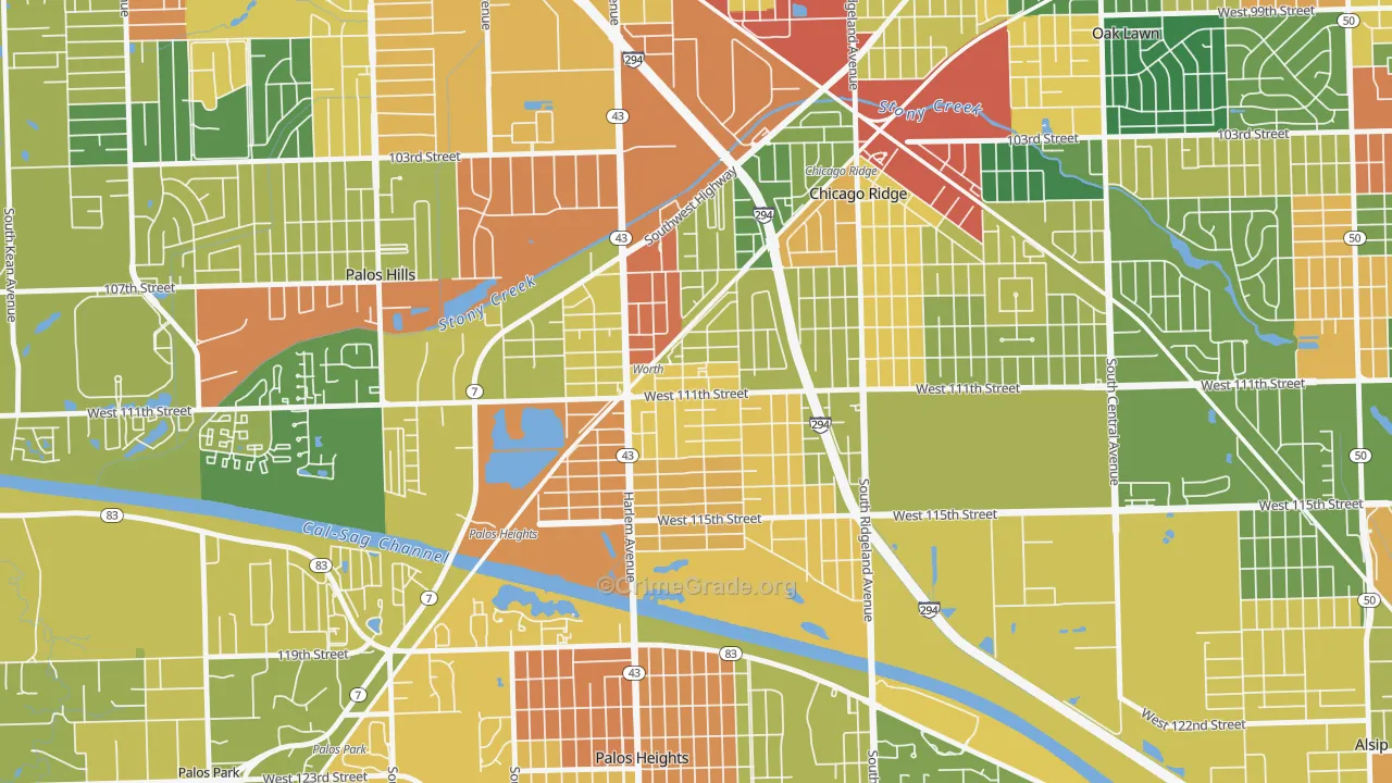 Worth, IL Map of Robbery Rates