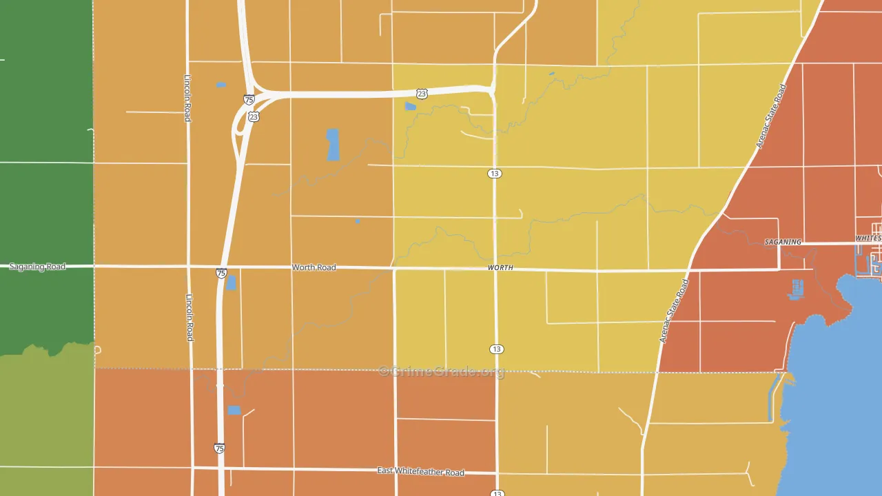 Worth, MI Map of Robbery Rates
