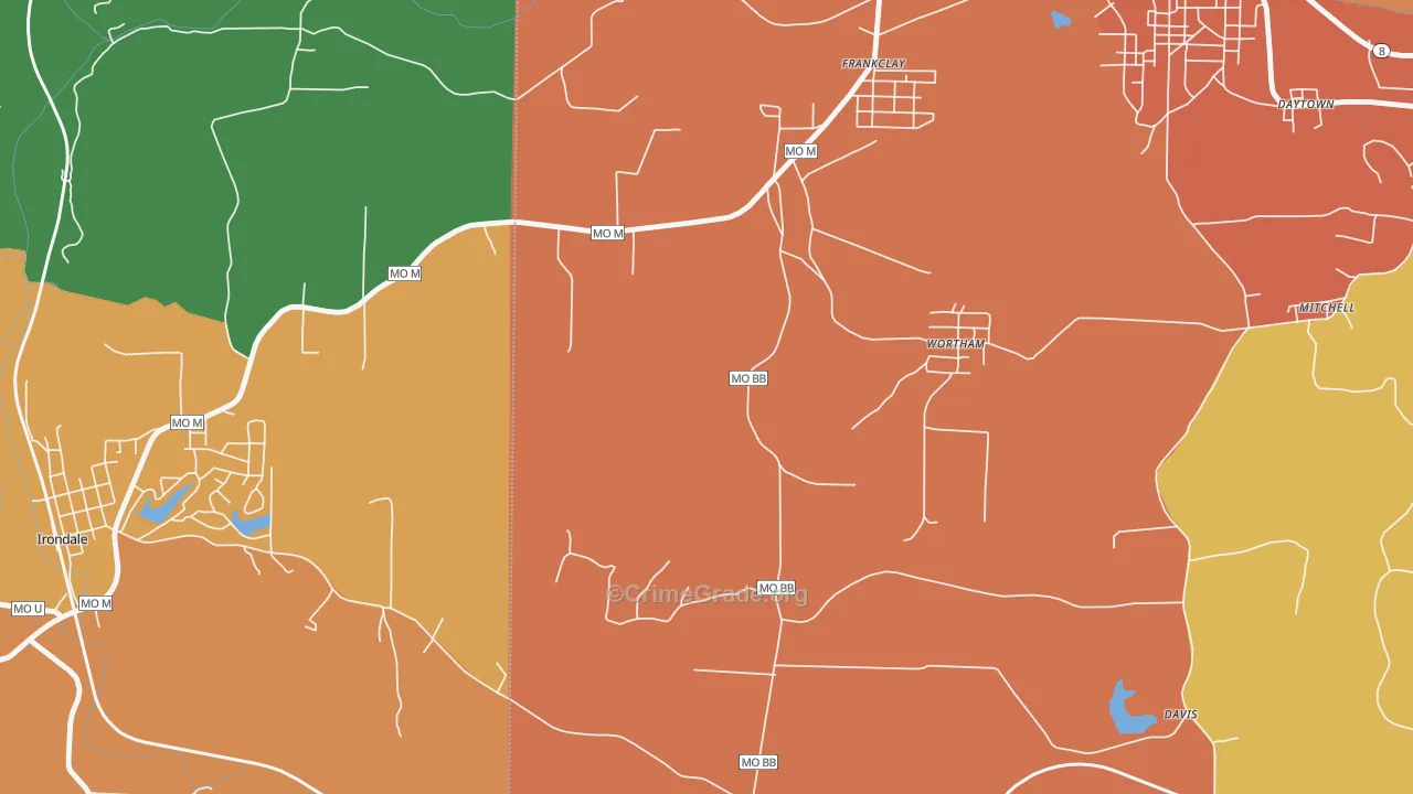 Wortham, MO Map of Robbery Rates