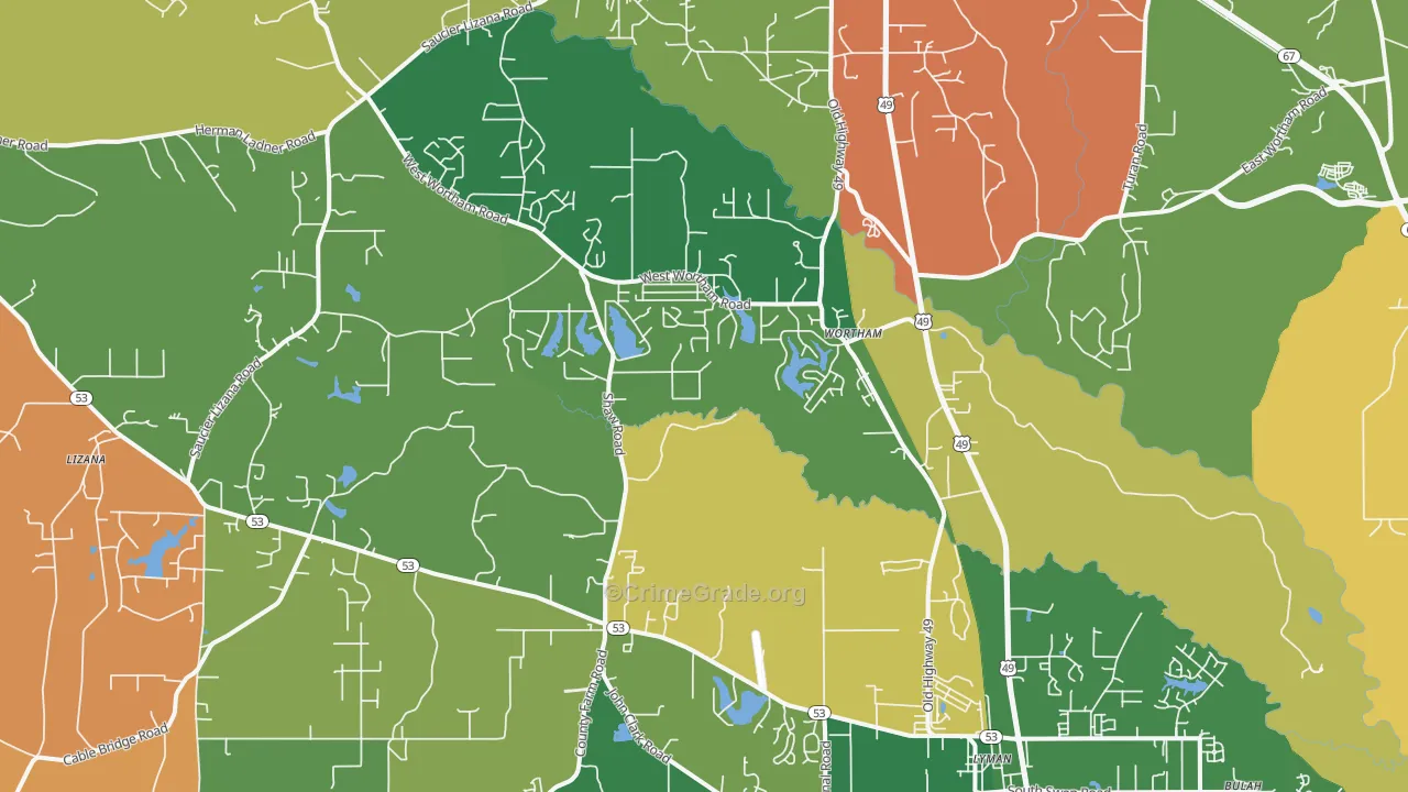 Wortham, MS Map of Robbery Rates