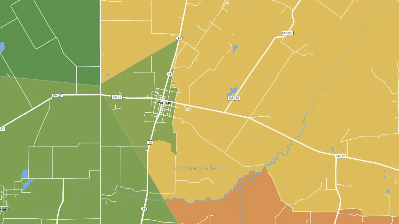 Wortham, TX Map of Robbery Rates