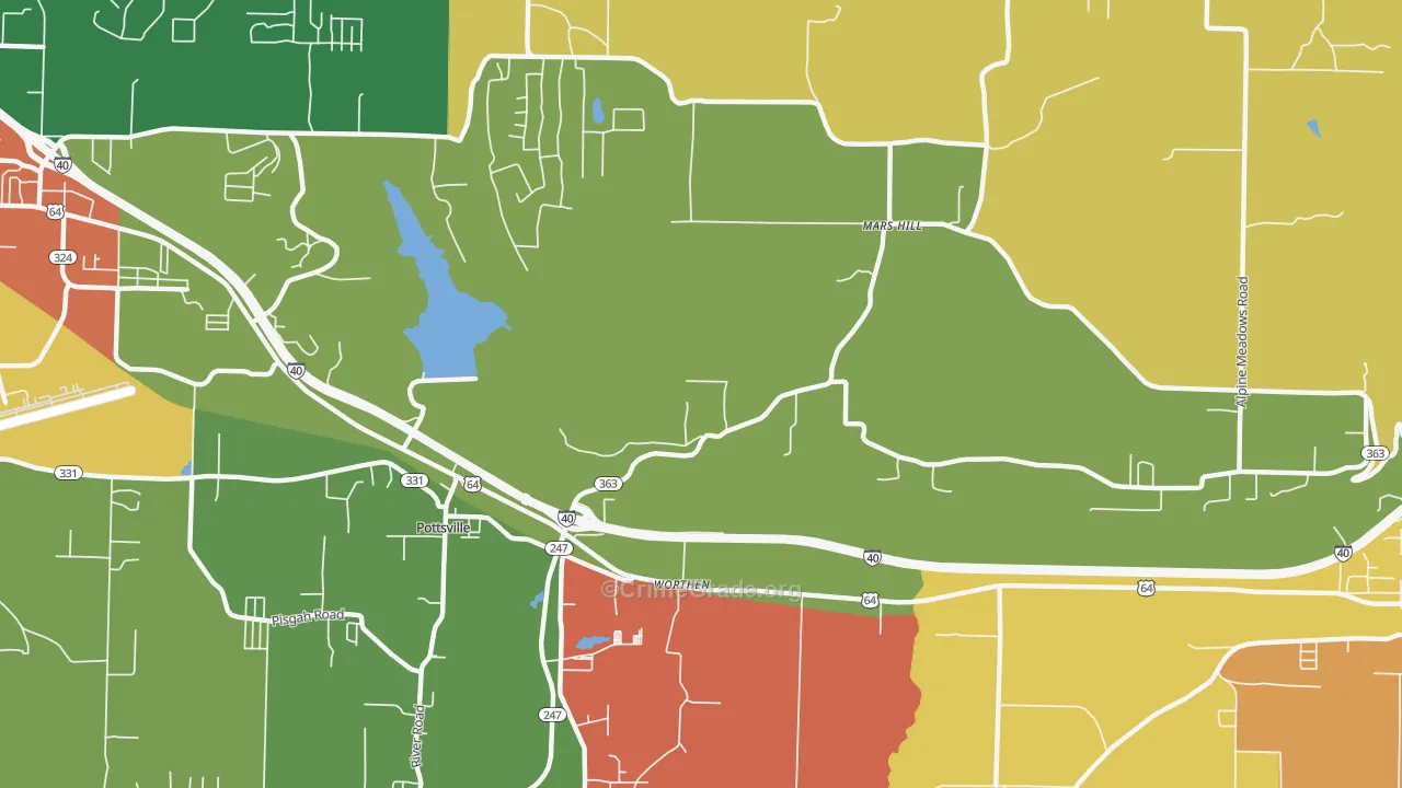 Worthen, AR Map of Robbery Rates