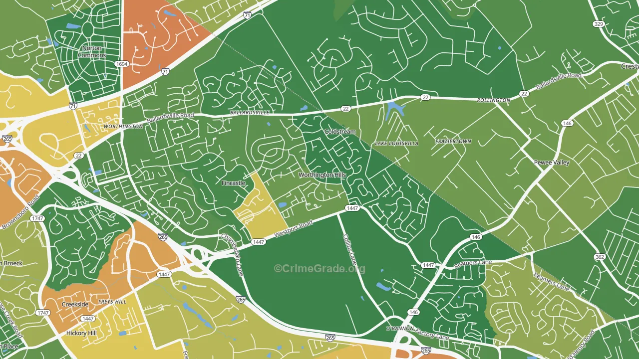 Worthington Hills, KY Map of Robbery Rates