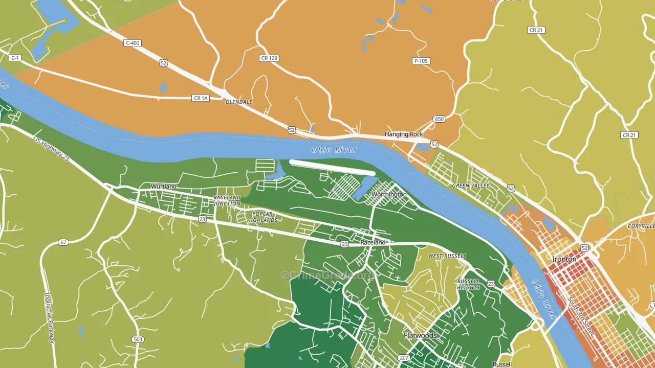 Worthington, KY Map of Robbery Rates