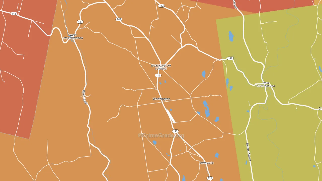 Worthington, MA Map of Robbery Rates