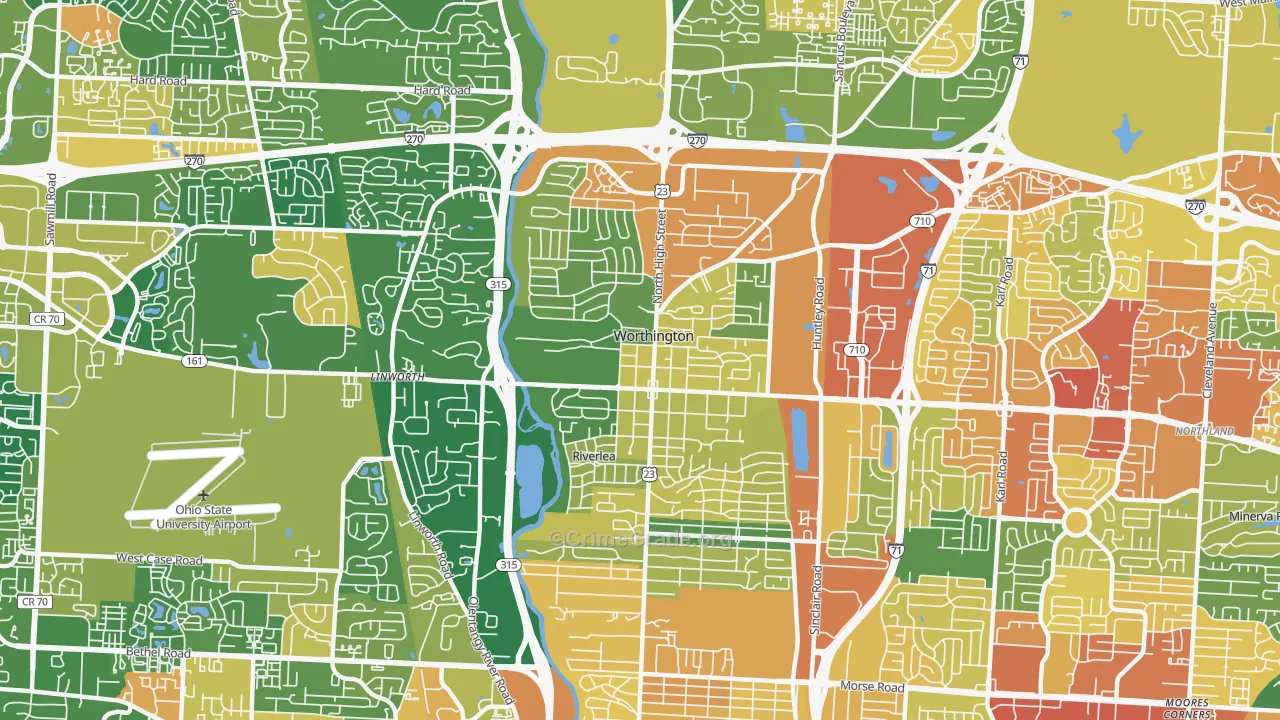 Worthington, OH Map of Robbery Rates