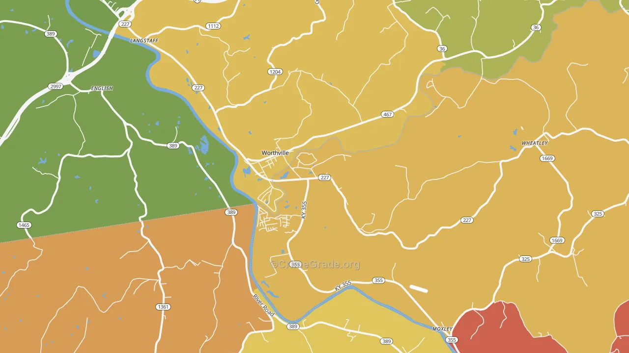 Worthville, KY Map of Robbery Rates