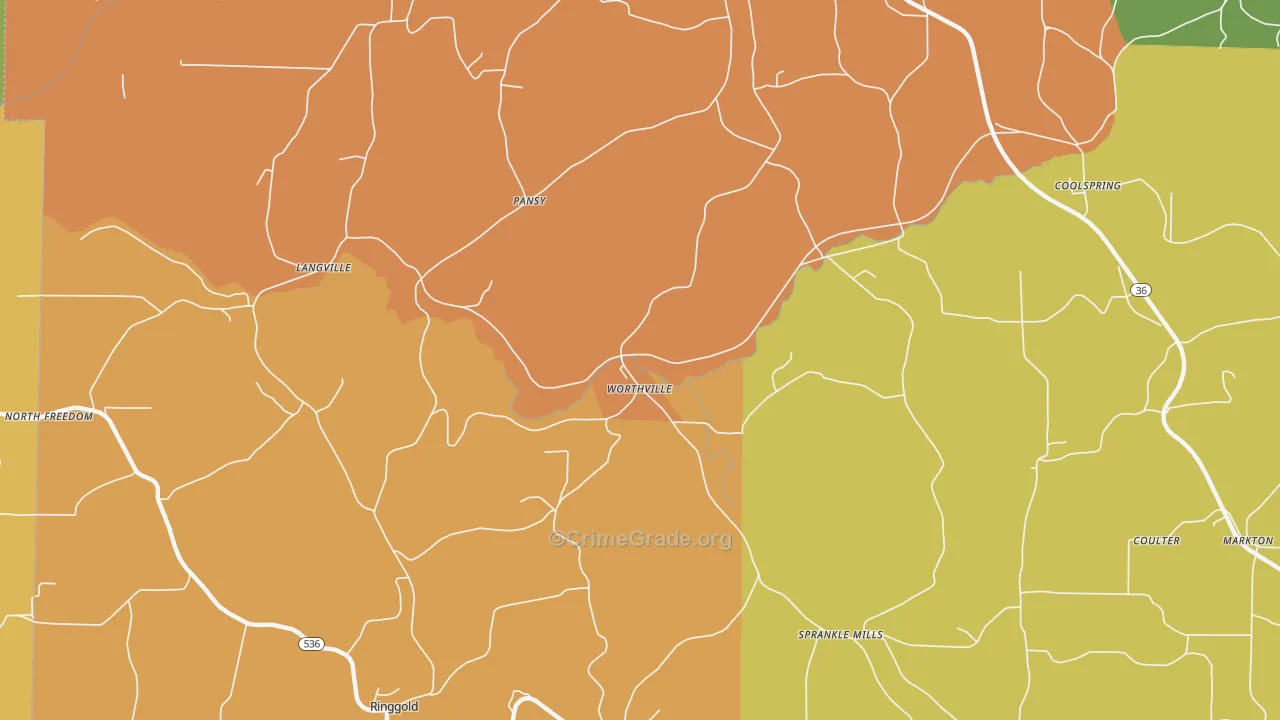 Worthville, PA Map of Robbery Rates
