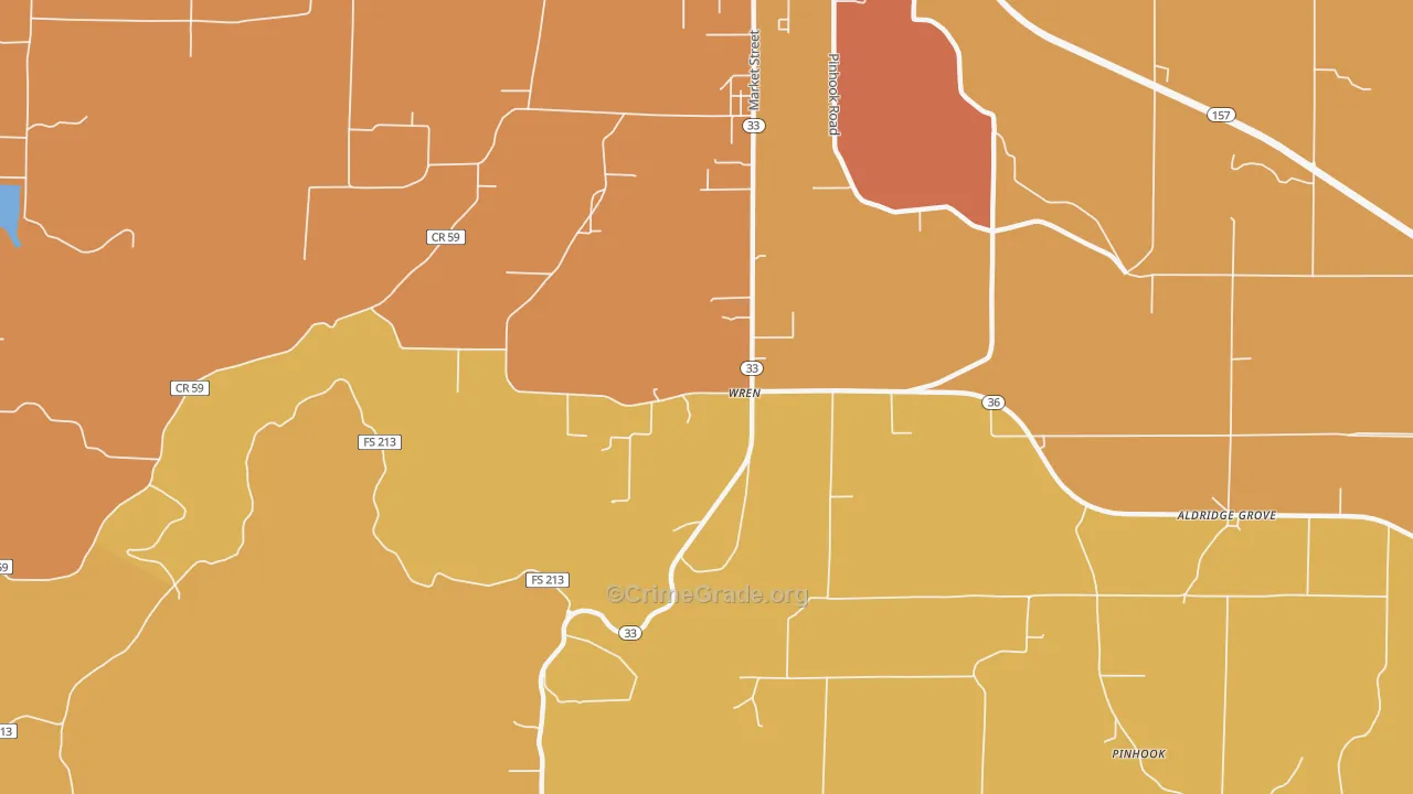Wren, AL Map of Robbery Rates