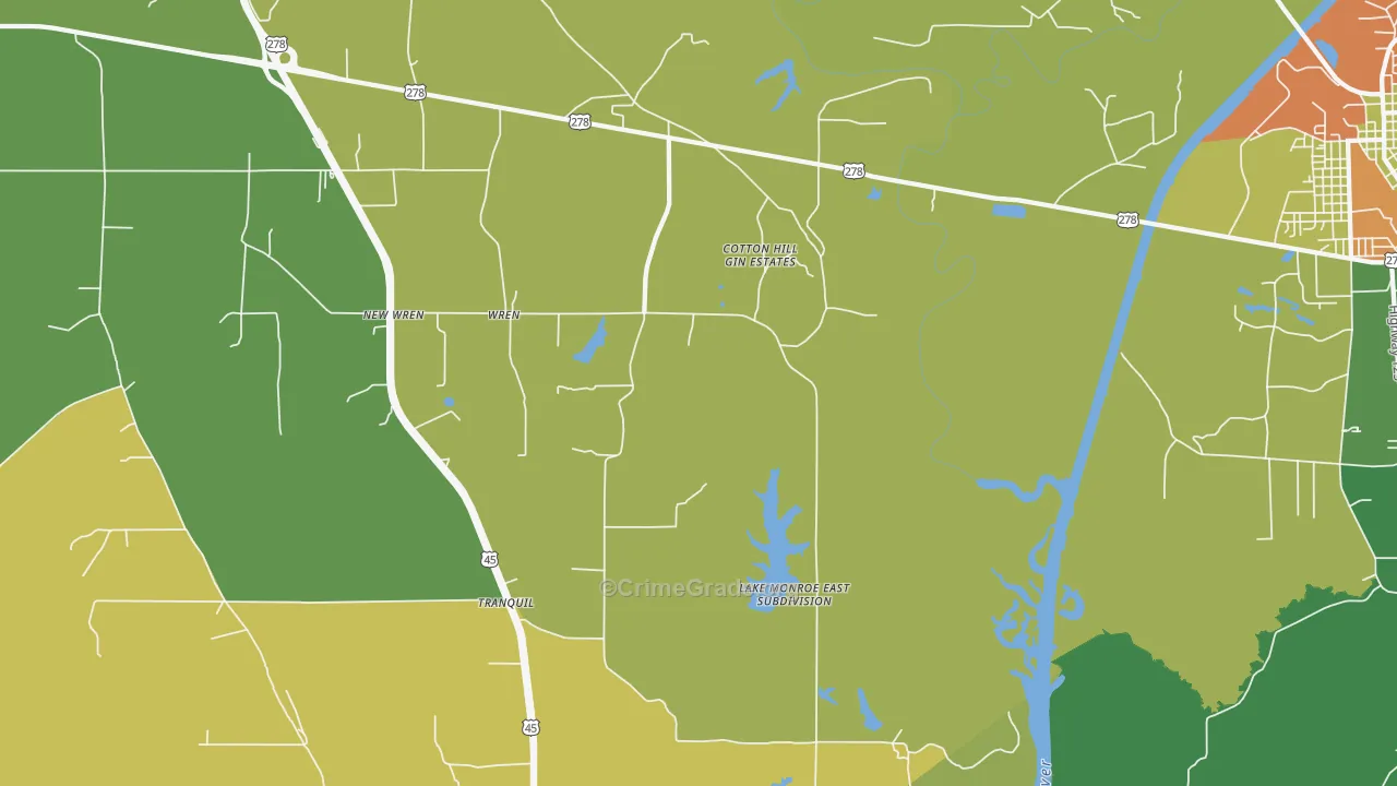 Wren, MS Map of Robbery Rates