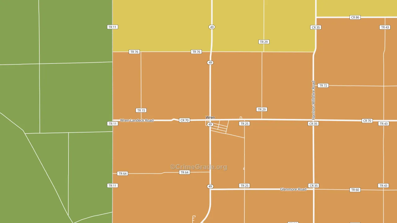 Wren, OH Map of Robbery Rates